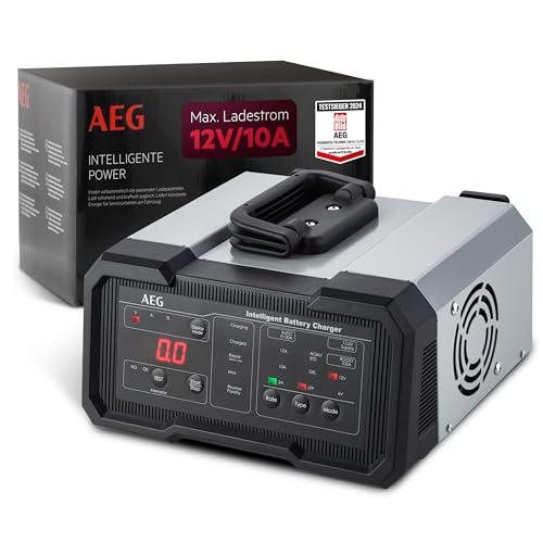 (-33%) AEG Batterieladegerät CW10, für 6/12 V Batterien, 10A, automatische Ladefunktion, umfangreicher Sicherungsschutz, Erhaltungsfunktion, Ladestatusanzeige in Prozent, LED-Display