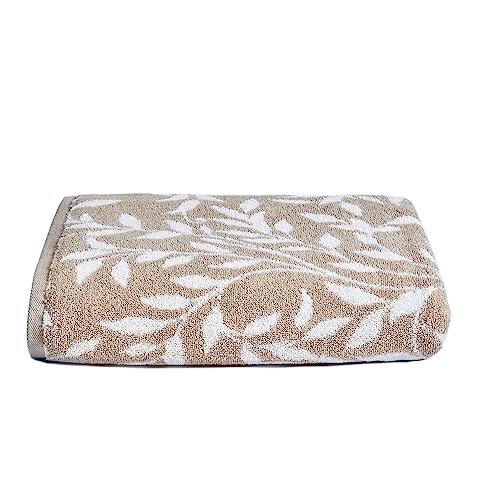 Dreams & Drapes - Natural Leaf Bath Towel (90 x 150cm) - 100% Cotton - Soft Touch - Botanical Vintage Towel in Natural - Floral Pattern - Bathroom Accessory