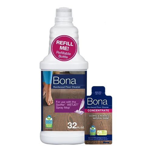 Bona Hardwood Floor Cleaner Bottle for use with Swiffer WETJET Spray Mop, makes 64 Fl Oz