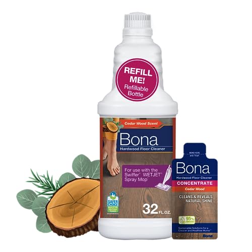 Bona Hardwood Floor Cleaner Bottle for Swiffer WETJET Spray Mop, Cedar Wood Scent, 64 Fl Oz