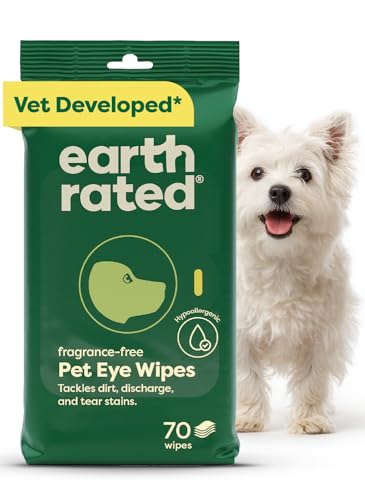 Earth Rated Vet-Developed Pet Eye Wipes, Hypoallergenic Cleaner for Dogs & Cats Eyes to Remove Dirt & Discharge, Fragrance Free, 70 Count