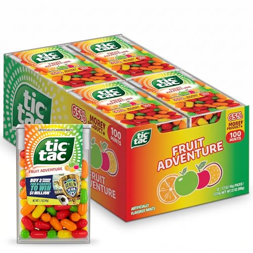 Tic Tac Fruit Adventure Mints, Bulk 12 Pack, On-The-Go Refreshment, 1.7 oz Each
