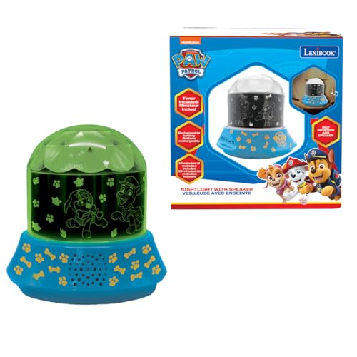 LEXIBOOK, Paw Patrol, Nightlight with speaker, Projections of the Paw Patrol universe, Kaleidoscopic lights on the ceiling, Speaker with auxiliary plug, Rechargeable, NLJ035PA