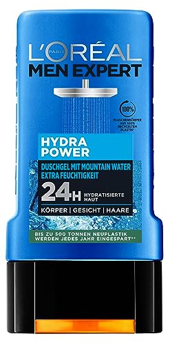 (-22%) L'Oréal Men Expert Duschgel und Shampoo für Männer, Duschbad zur Reinigung von Körper, Haar und Gesicht, Herren Körperpflege für hydratisierte Haut mit Mountain Water, Hydra Power, 1 x 250 ml