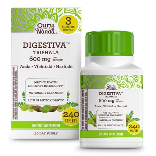 GuruNanda Digestiva Triphala (240 Tablets), Supports Digestion, Helps with Bloating, Dietary Supplement with Amla, Haritaki & Bibhitaki