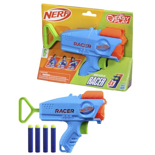 NERF Elite Junior Racer Easy Play Dart Blaster, 4 Nerf Elite Darts, Nerf Blaster Outdoor Toys, for Kids, Ages 6+