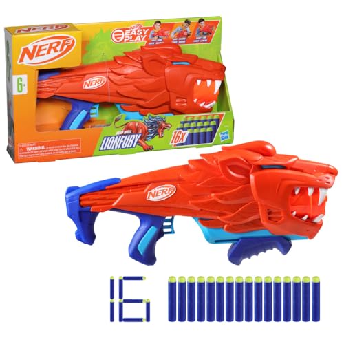 NERF Wild Lionfury, Easy Play Dart Blaster, 16 Nerf Elite Darts, Nerf Blaster Lion Toys for 6 Year Old Boys & Girls & Up