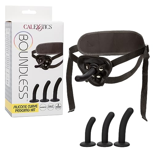 CalExotics Boundless Silicone Curve Pegging Kit, Strap On Dildo Harness with Set of 3 Anal Plugs - SE-2700-80-3