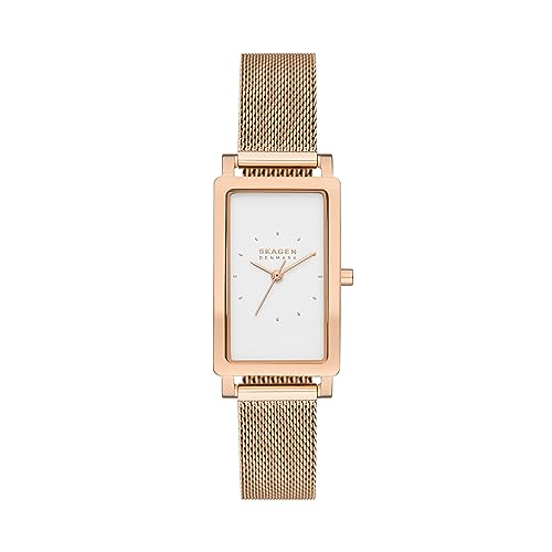 Skagen Women's Hagen Rectangular Three-Hand Rose Gold Stainless Steel Mesh Band Watch (Model: SKW3095)