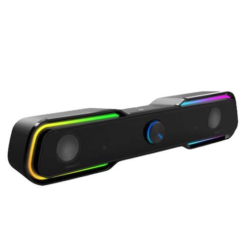 HP DHE-6002 Wired Speaker, 3.5mm aux connectivity, Surround Sound, PC and Phone Compatible, Easy Volume Controls, Touch-Controlled RGB Lighting, 1-Yea