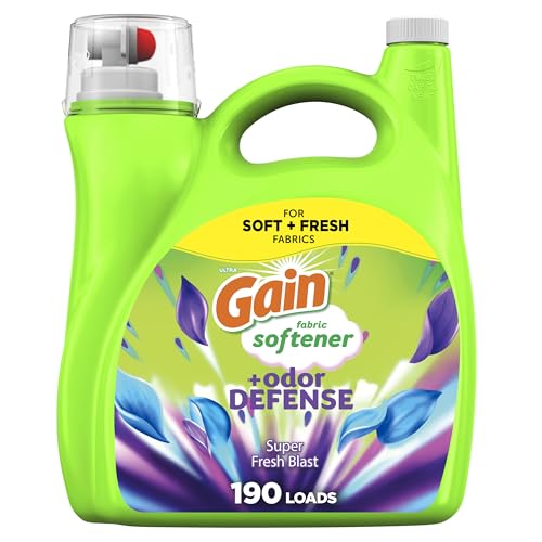 Gain Odor Defense Liquid Fabric Softener, Super Fresh Blast scent, 140 FL OZ, 190 loads, 2 in 1 Freshness plus Odor Protection