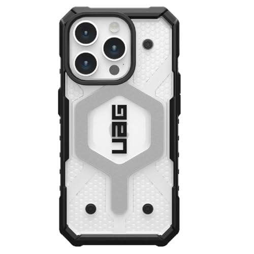URBAN ARMOR GEAR UAG Case [Updated Ver] Compatible with iPhone 15 Pro Case 6.1" Pathfinder Clear Ice/Silver Built-in Magnet Compatible with MagSafe Charging Rugged Transparent Protective Cover