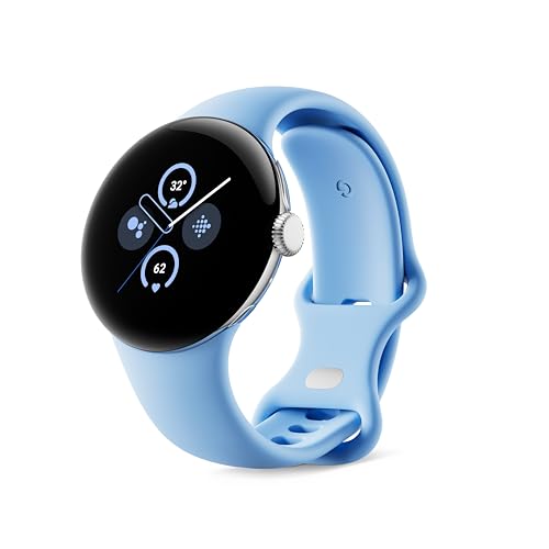 Google Pixel Watch 2 (Previous Model) with the Best of Fitbit - Heart Rate Tracking, Stress Management, Safety Features - Android Smartwatch - Polished Silver Aluminum Case - Bay Active Band - Wi-Fi