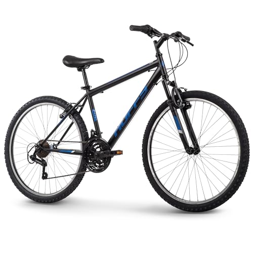 Huffy Stone Mountain Mens 26 Inch Mountain Bike, Matte Black Frame, 21-Speed Shimano Twist Shifting, Front Suspension, Comfort Saddle | 20"/24"/26" Sizes, 6-21 Speeds, Dual Suspension Available |