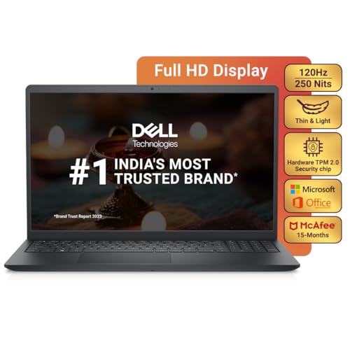Dell 15 Laptop, AMD Ryzen 5-5500U Processor/ 8GB/ 512GB SSD/ 15.6" (39.62cm) FHD Display/AMD Radeon Graphics/Win 11 + MSO'21/15 Month McAfee/Black/Thi