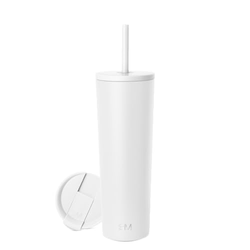 (-31%) Simple Modern Thermobecher mit Strohhalm und Deckel | Trinkbecher mit Henkel Wiederverwendbare Edelstahl | Geschenke für Frauen und Männer | Classic | 830ml | Winter White