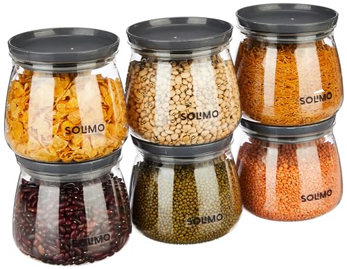 Amazon Brand - Solimo Plastic Storage Jar and Container Set I Air Tight & BPA Free Containers for Kitchen Storage Set I Grocery Kitchen Container Set 