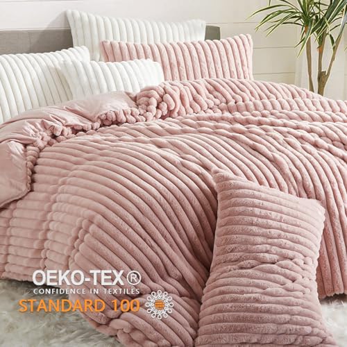 (-40%) Winter Plüsch Bettwäsche 135x200 Rosa Warme Flauschig Flanell Kunstfell