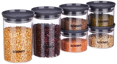 Amazon Brand - Solimo Plastic Storage Jar and Container Set I Air Tight & BPA Free Containers for Kitchen Storage Set I Grocery Kitchen Container, Set