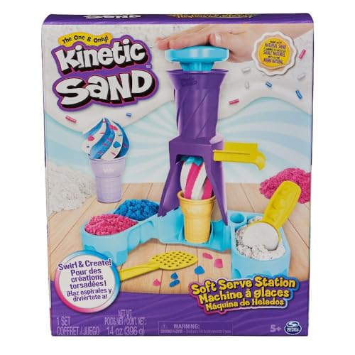 Kinetic Sand, Soft Serve Station with 14oz Play Sand (Blue, Pink & White), 2 Ice Cream Cones & 2 Tools, Sensory Toys, Holiday Gifts & Stocking Stuffers for Kids Ages 3 and up
