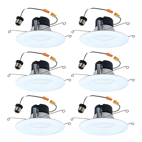 HALO 5 inch / 6 inch LED Recessed Light Trim with 5 Color Temperatures, Dimmable Baffle Can Lights for Ceiling, 6-Pack. 