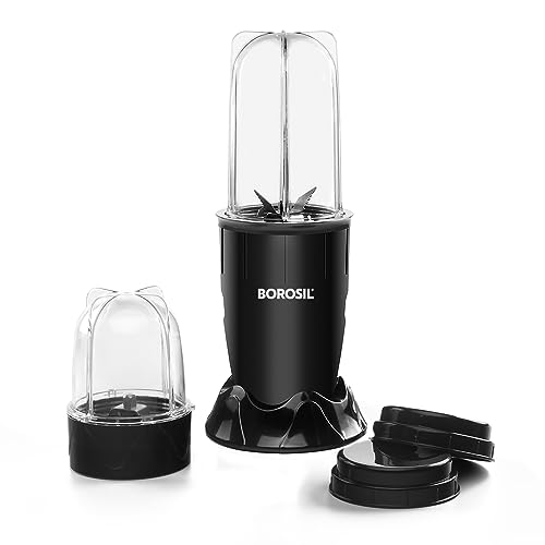 Borosil 400W Nutrifresh Black Blender | 2 Jars (500ml Direct Drink/Smoothie Jar + 300ml Chutney Jar) | Made in India Blender | Stainless Steel Blade, 