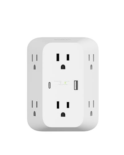 Belkin 6-Outlet Surge Protector Power Strip, ETL-listed, Wall-Mountable w/ 6 AC Outlets, Overvoltage Protection, LED Indicator, USB-C & USB-A Ports w/ USB-C PD Fast Charge - 1,680 Joules of Protection