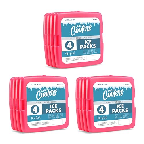 Cool Coolers by Fit + Fresh, Reusable & Long-Lasting Slim Ice Packs, Cold Packs for Cooler, Flat ice Packs for Lunch Bag