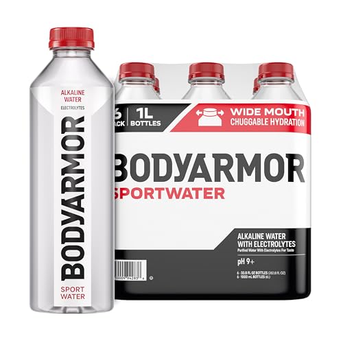 BODYARMOR SportWater Alkaline Water, Superior Hydration, High Alkaline Water pH 9+, Electrolytes, Perfect for your Active Lifestyle, 1 Liter (Pack of 6)