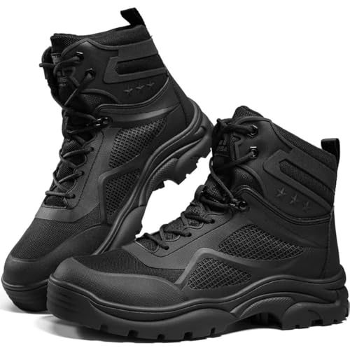 KGJIANDA Steel Toe Boots for Men Industrial Safety Work Boots Comfortable Steel Toe Shoes Safety Shoes Industrial Tactical Hiking Construction Black Breathable Indestructible Footwear