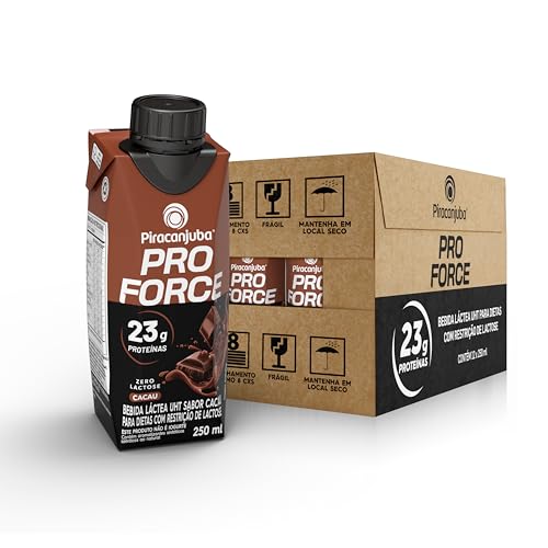 Piracanjuba ProForce Bebida Proteica Líquida Sabor Cacau Zero Lactose 23g Proteínas, Caixa 250ml – Pack com 12 Unidades