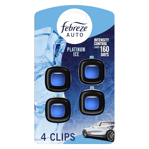 Febreze Car Air Freshener Vent Clip Platinum Ice Scent, .07 oz. Car Vent Clip, Pack of 4