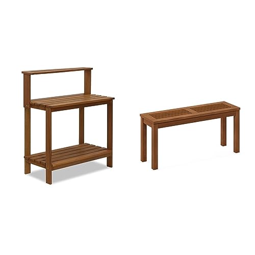Furinno Tioman Outdoor Hardwood Potting Bench and Backless Bench