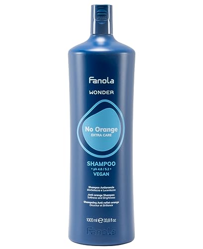Fanola Wonder No Orange Blue Shampoo for Color Treated Hair - Toning Hair Color Shampoo for Light Brown to Platinum Strands - Neutralizes Orange & Brassy Tones - Vegan & Sulfate-Free (33.8 Fl Oz)