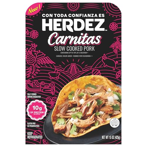 HERDEZ Fully Cooked Entree Pork Carnitas, 15 oz Microwaveable Tray– Slow-Cooked Mexican Pork for Tacos & More
