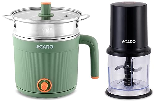 AGARO Regency मल्टी कुक केटल स्टीमर के साथ, 1.2L इनर पॉट, सी ग्रीन और AGARO एलिगेंट इलेक्ट्रिक 400W वेजिटेबल चॉपर, 500 ml (400 वॉट)