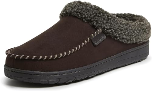 Dearfoams Men's Brendan Memory Foam Clog with Wide Widths Slipper, Coffee, 11-12