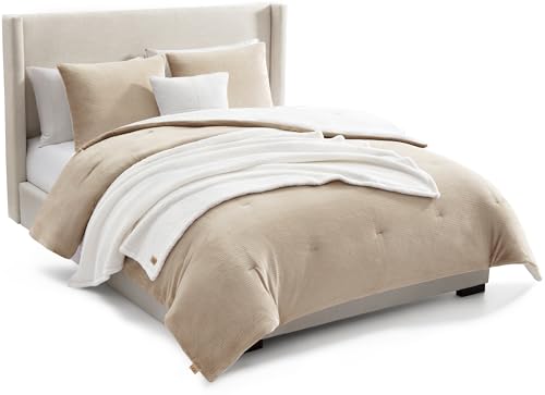 UGG Full/Queen Comforter Set 5 Piece Bed in a Bag with Throw Blanket, Decorative Pillow, Shams, Reversible Hypoallergenic Washable Luxury Warm Fluffy Bedding Set, Brown Birch (Remina)