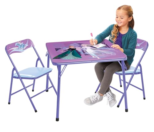 Disney Frozen Kids Folding Table & Chairs Set for Kid and Toddler 36 Months Up to 7 Years, Includes: 1 Table (24" L x 24" W x 20" H), 2 Chairs (13" L x 13.5" W x 21" H) Weight Limit: 70 lb