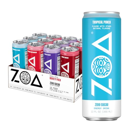 ZOA Zero Sugar Energy Drinks, Variety Pack - Sugar Free with Electrolytes, Healthy Vitamin C, Amino Acids, Essential B-Vitamins, and Caffeine from Green Tea - 12 Fl Oz (12-Pack)
