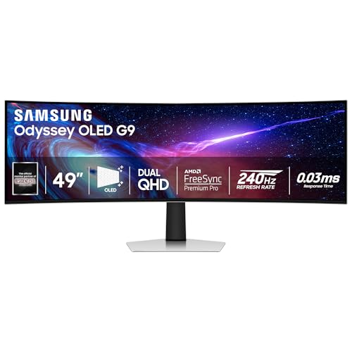 Samsung 49" Odyssey OLED (G93SC) Series Curved Gaming Monitor w QD-OLED, 240Hz, 0.03ms, DQHD, G-Sync Compatible, AMD FreeSync Premium Pro,Height Adjustable Stand,3 Yr Warranty,LS49CG932SNXZA