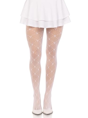 Leg Avenue Women’s Love Struck Heart Net Tights,WHITE,O/S