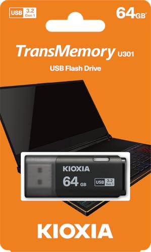 KIOXIA TransMemory U301 64GB USB 3.2 Gen 1 Flash Drive - High-Speed, Compact, Portable Storage Solution with 5-Year Warranty (Black)