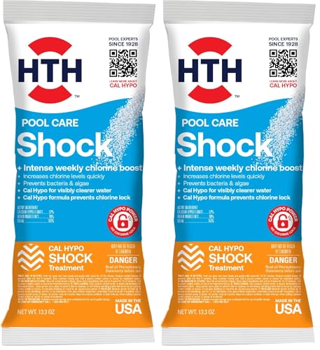 HTH 52031 Swimming Pool Care Shock, Swimming Pool Chlorinator Boosts Chlorine Levels, Cal Hypo Formula, 13.3oz (Pack of 2)