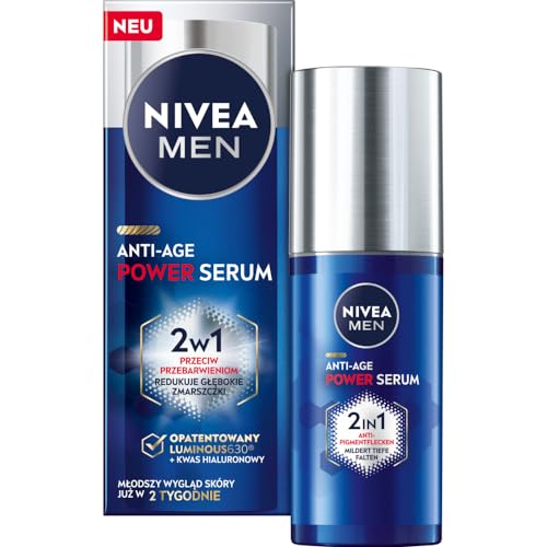 (-24%) NIVEA MEN Anti-Age 2in1 Power Serum, Gesichtspflege für Männer mit Hyaluron für Anti-Aging-Effekt, Hautpflege mit LUMINOUS630® gegen Alters- und Pigmentflecken (30 ml)