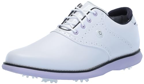 FootJoy Women's Traditions Previous Season Style Golf Shoe, White/Purple/Navy, 8