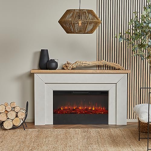 Real Flame Malie 68" Landscape Electric Fireplace with Mantel for Living Room or Bedroom, Replaceable Fireplace Insert Heater, Realistic Log and Flame Effect, Remote Control, Timer