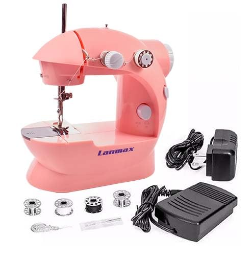 Mini Máquina De Costura LANMAX LMD-202-PINK Reta Pedal Portátil Rosa 110v/220v Leve Bivolt