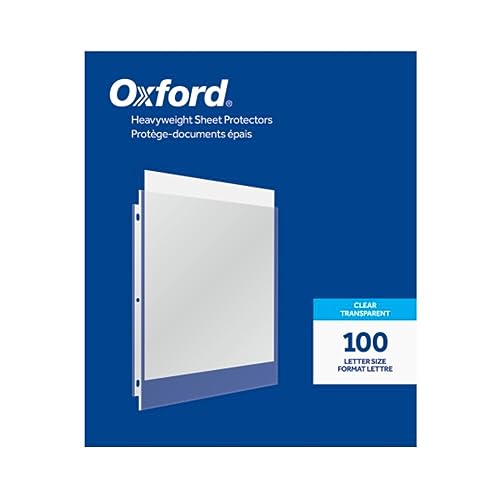 Oxford Sheet Protectors 8.5 x 11, 100 per Box, Heavyweight, Clear Finish, Letter Size, Reinforced 3-Hole Punch,