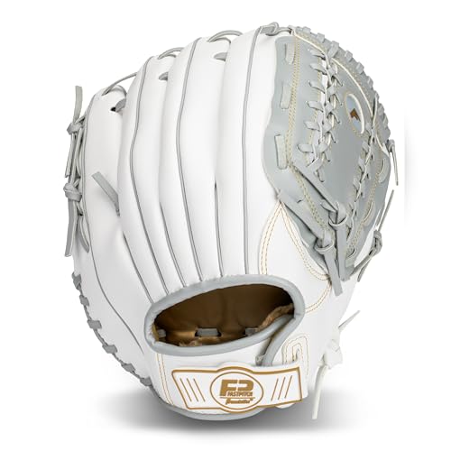 Franklin Sports Fastpitch Softball Glove - Field Master Fastpitch + Softball Mitt - Womens + Girls Righty Glove - Adult + Youth Softball Gloves - White + Grey, Right Hand Throw, 12" - Trapeze Web